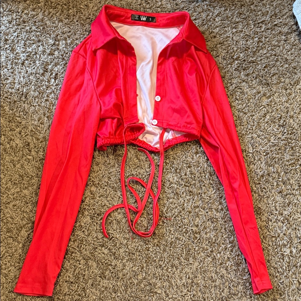 SHEIN Red Long Sleeve Crop Top